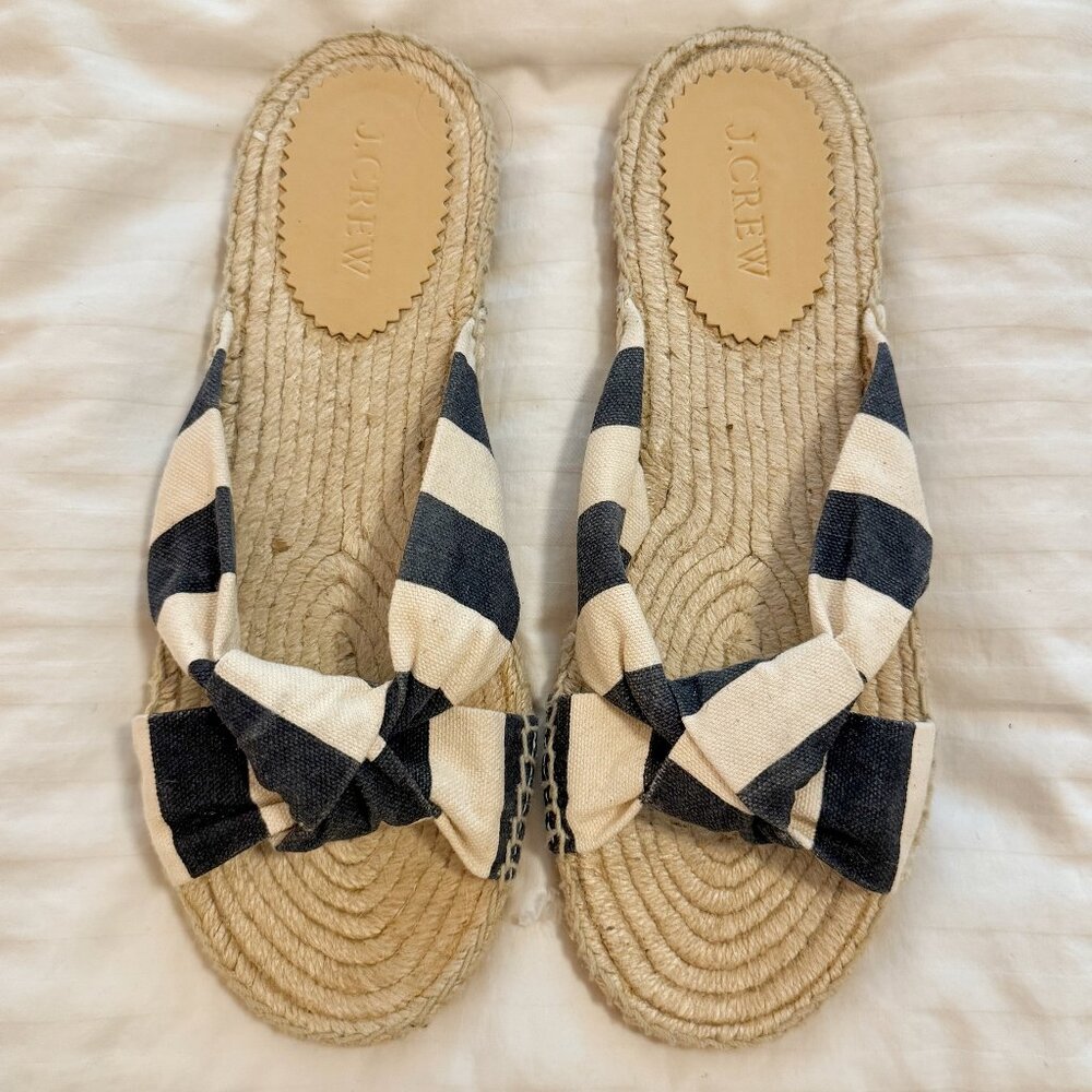 J. Crew Navy and White Striped Knotted Espadrilles Size 8